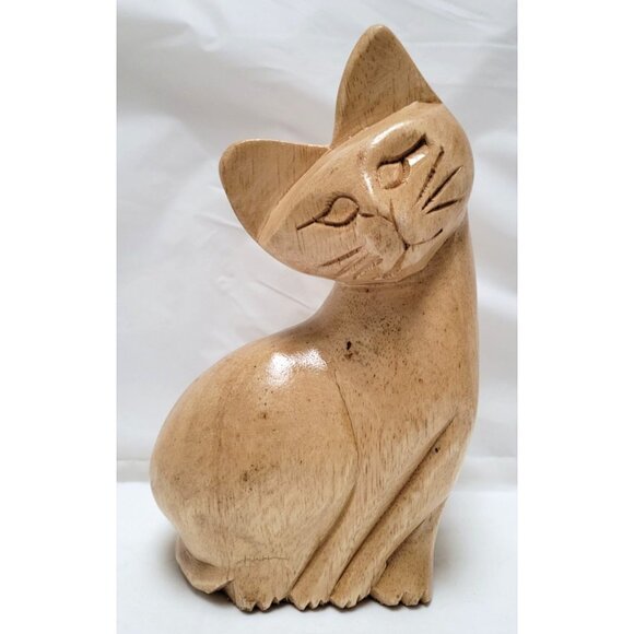 Hand-Carved Wooden Cat Statue Figure Figurine - About 6.5 inches Tall - Lot O - Picture 2 of 7